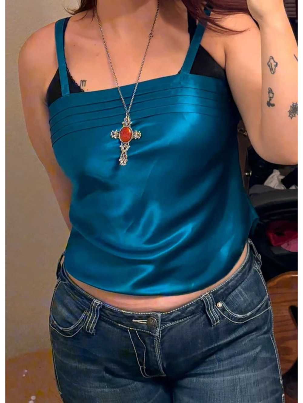 Satin Fitted Y2K 2000’s Turquoise Teal Cami